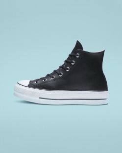 Converse Chuck Taylor All Star Clean Leather Női Platform Fekete/Fehér | MPROITK-HU